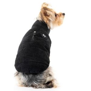 black corduroy puffy coat dog jacket